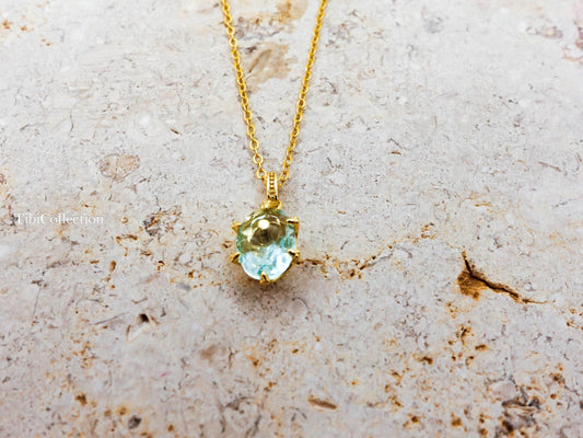 Dainty Oval Aquamarine Necklace Gold Filled Sterling Silver , Everyday Jewelry Gift for Mom