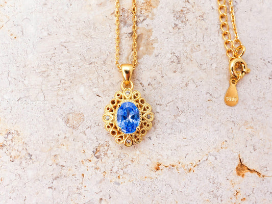 Vintage Blue Topaz Necklace Gold Filled Sterling Silver, December Birthstone Gift for Her