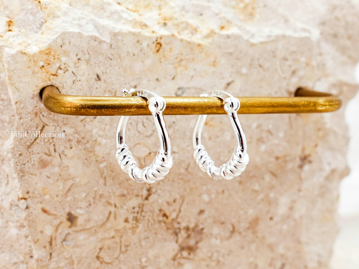 Small Hoop Earrings Sterling Silver , Textured Tiny Hoops Minimalist Gift