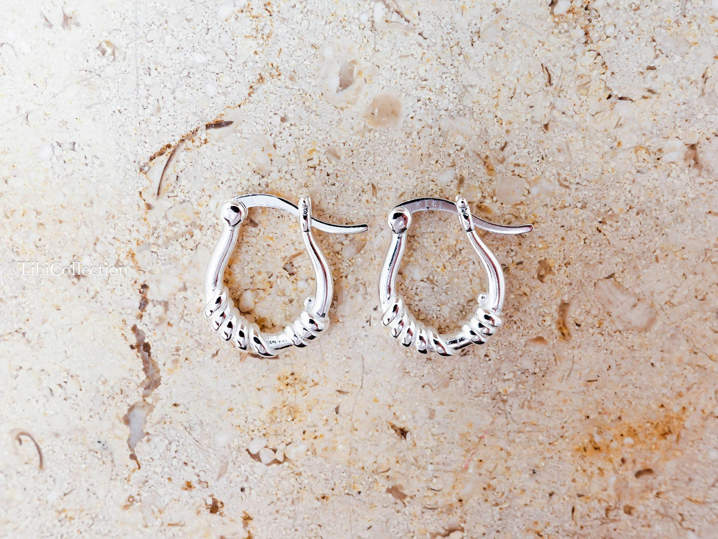 Small Hoop Earrings Sterling Silver , Textured Tiny Hoops Minimalist Gift