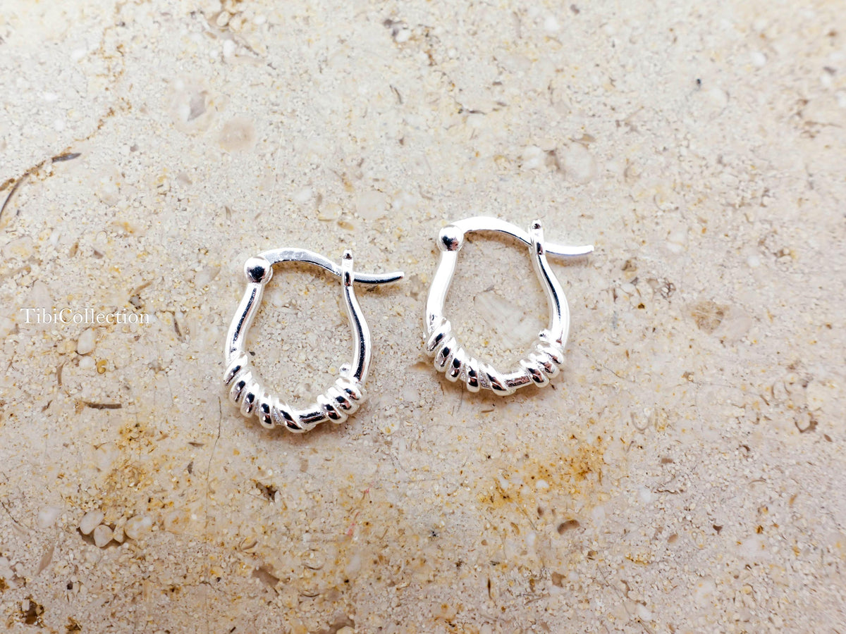 Small Hoop Earrings Sterling Silver , Textured Tiny Hoops Minimalist Gift