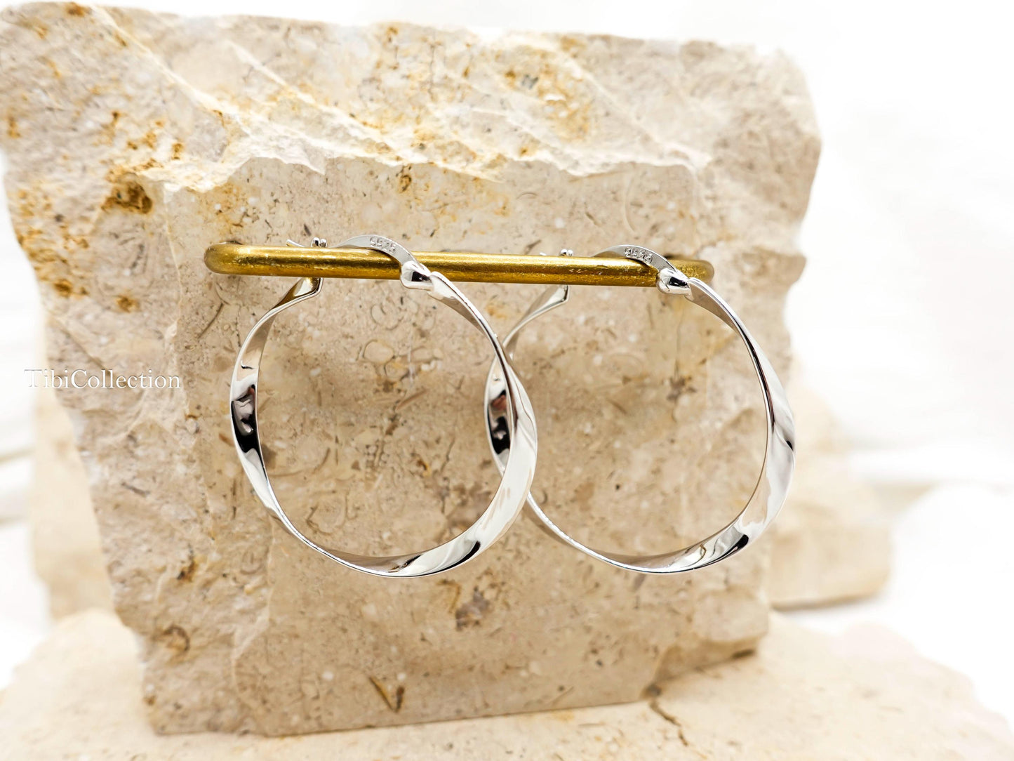 Sterling Silver Twist Large Hoop Earrings, Mobius Jewelry Gift for Her