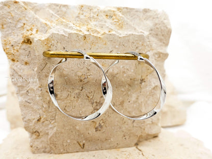 Sterling Silver Twist Large Hoop Earrings, Mobius Jewelry Gift for Her