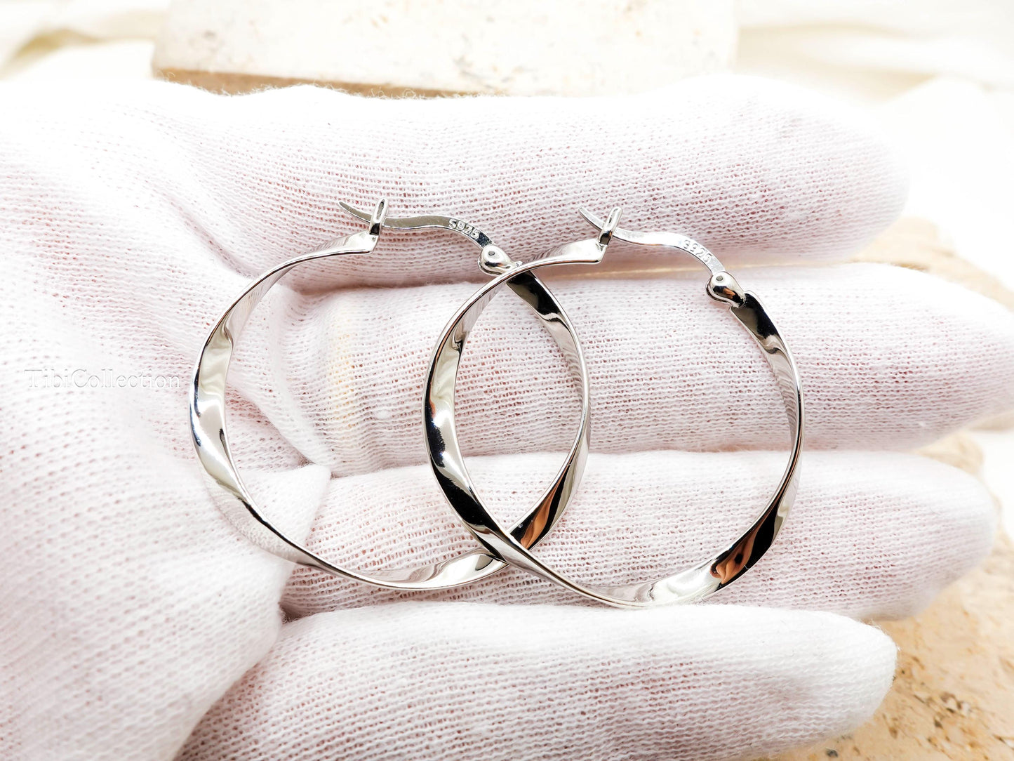 Sterling Silver Twist Large Hoop Earrings, Mobius Jewelry Gift for Her