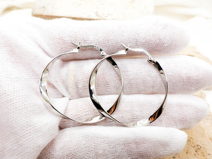 Sterling Silver Twist Large Hoop Earrings, Mobius Jewelry Gift for Her