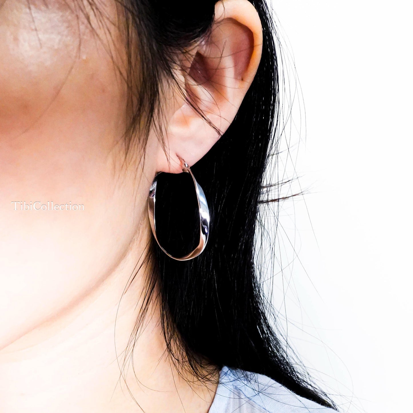 Sterling Silver Twist Large Hoop Earrings, Mobius Jewelry Gift for Her