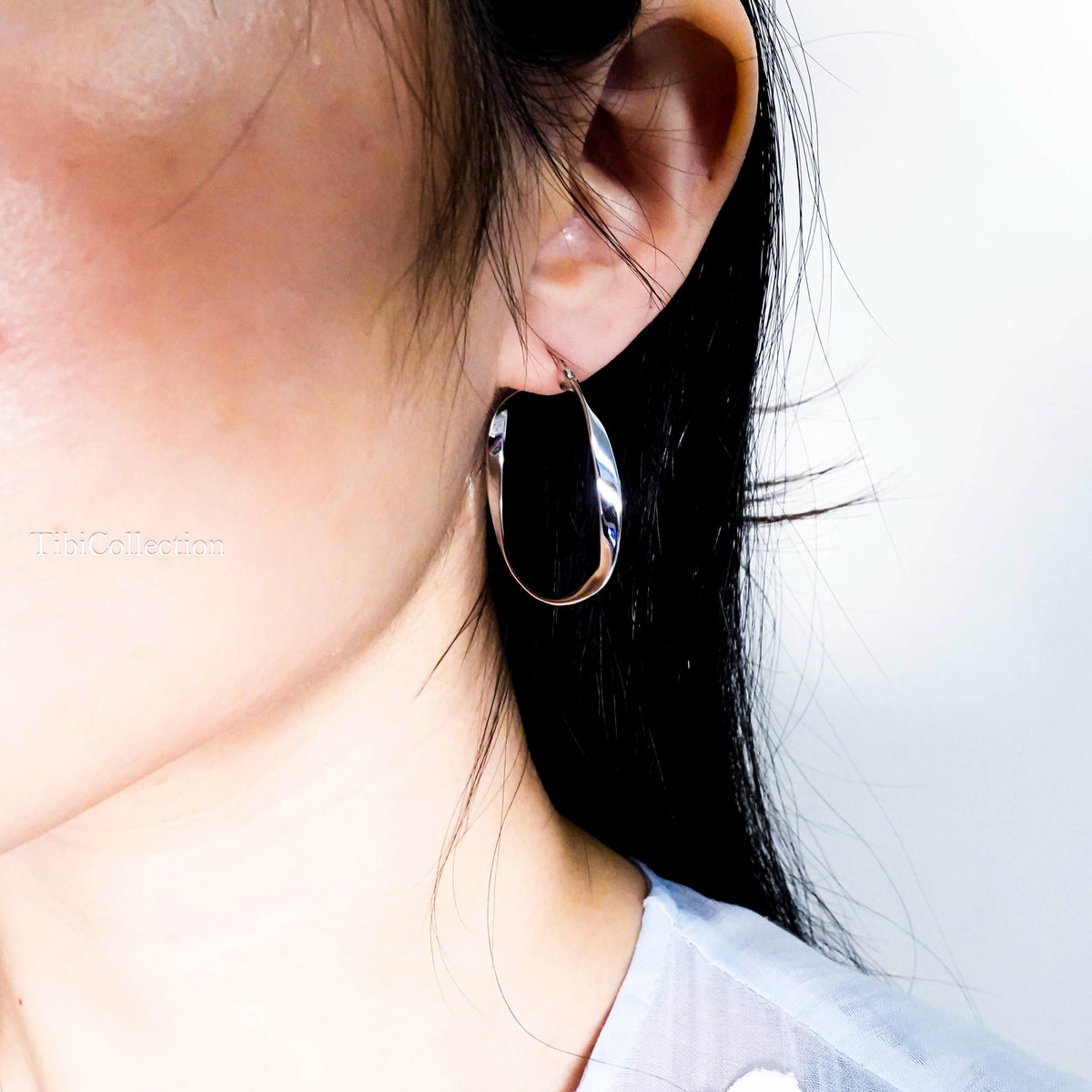 Sterling Silver Twist Large Hoop Earrings, Mobius Jewelry Gift for Her