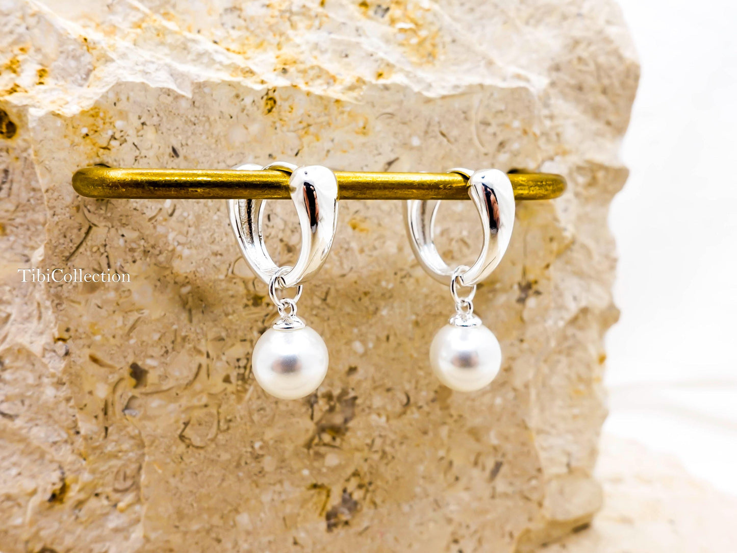 Sterling Silver Pearl Hoop Earrings, Huggie Hoops with Freshwater Pearl Drop Gift for Her
