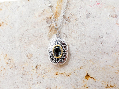 Peridot Locket Necklace Sterling Silver, August Birthstone Vintage Jewelry Gift