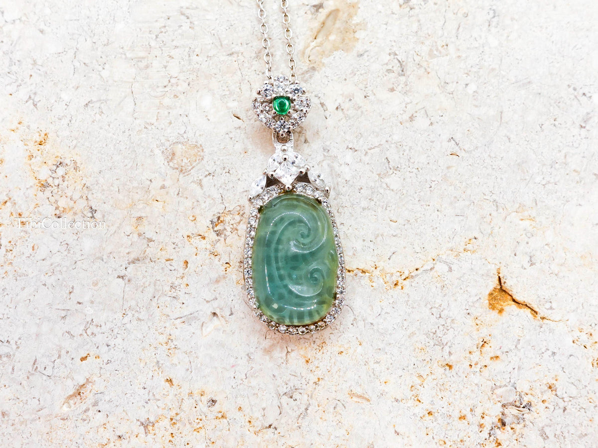 Sterling Silver Jade Necklace with Moissanite Emerald Gift for Mom