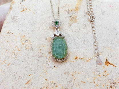 Sterling Silver Jade Necklace with Moissanite Emerald Gift for Mom