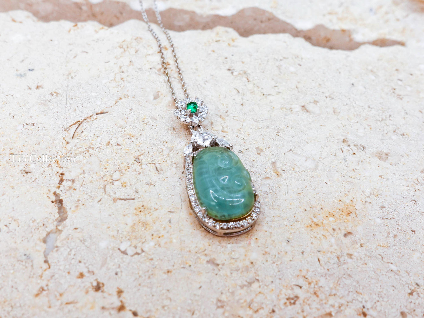 Sterling Silver Jade Necklace with Moissanite Emerald Gift for Mom