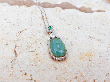 Sterling Silver Jade Necklace with Moissanite Emerald Gift for Mom
