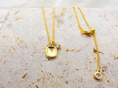 Gold Solitaire Mossanite Double Charm Necklace, Minimalist Jewelry Gift, 20" Adjustable
