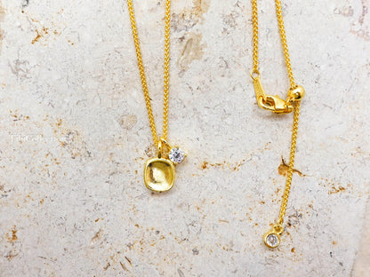 Gold Solitaire Mossanite Double Charm Necklace, Minimalist Jewelry Gift, 20" Adjustable