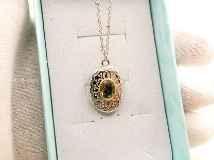 Peridot Locket Necklace Sterling Silver, August Birthstone Vintage Jewelry Gift