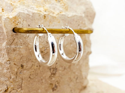 Sterling Silver Hoop Earrings Medium, Classic Everyday Hoops Minimal Jewelry Gift for Her