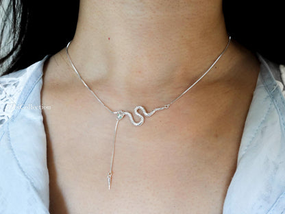 Sterling Silver Snake Necklace Adjustable Chain, Snake Jewelry For Her Mom Sister