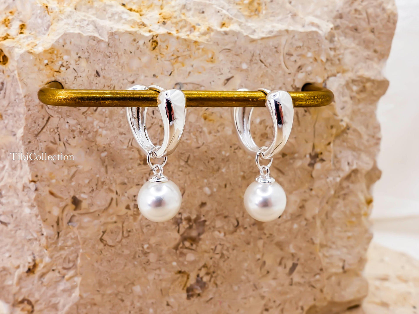 Sterling Silver Pearl Hoop Earrings, Huggie Hoops with Freshwater Pearl Drop Gift for Her