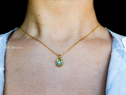 Dainty Oval Aquamarine Necklace Gold Filled Sterling Silver , Everyday Jewelry Gift for Mom