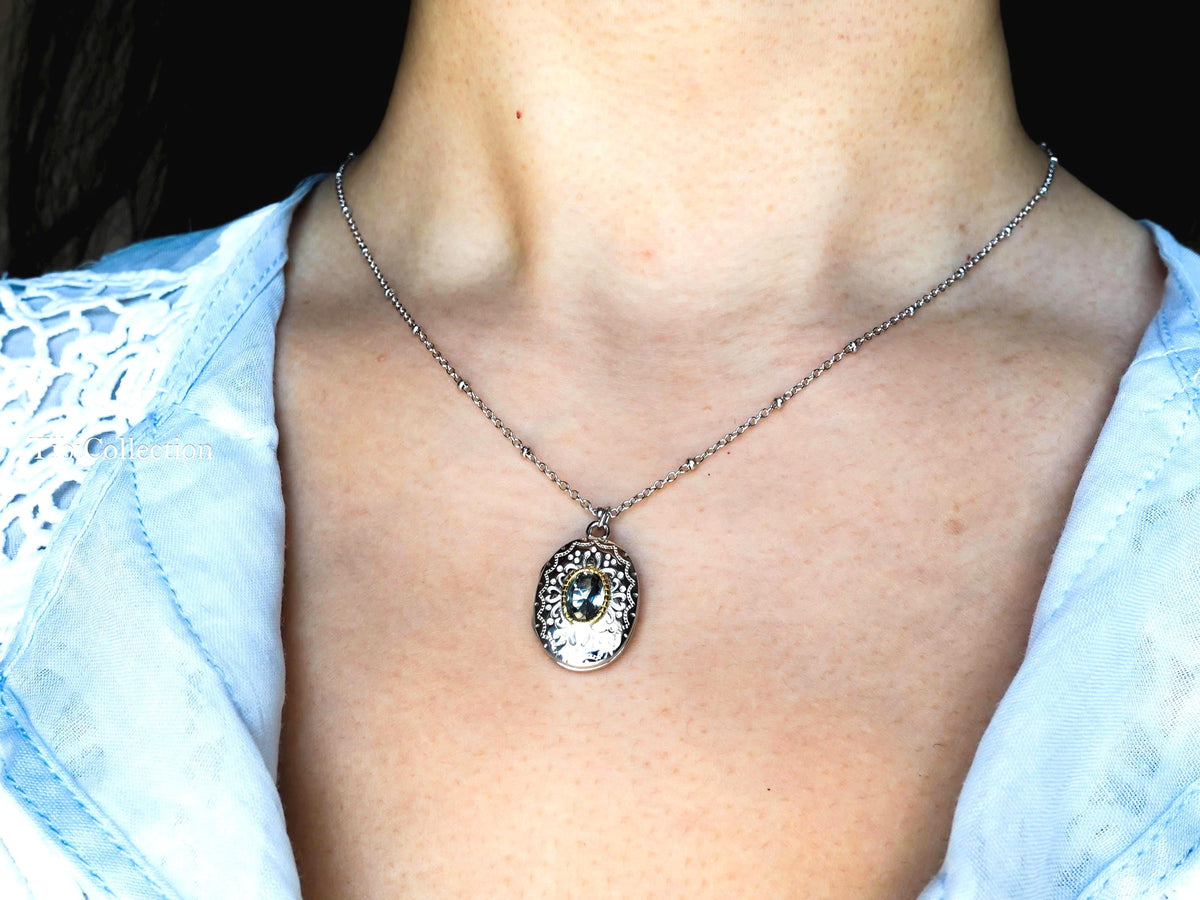 Peridot Locket Necklace Sterling Silver, August Birthstone Vintage Jewelry Gift