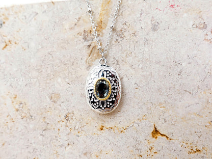 Peridot Locket Necklace Sterling Silver, August Birthstone Vintage Jewelry Gift