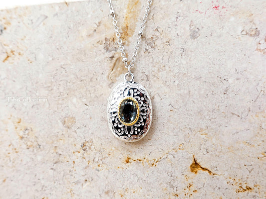 Peridot Locket Necklace Sterling Silver, August Birthstone Vintage Jewelry Gift