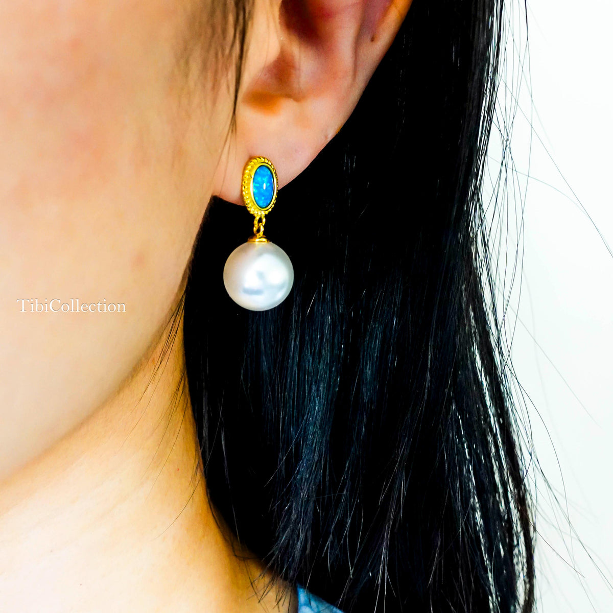 Freshwater Pearl Drop Earrings, Sterling Silver Gold Filled with Opal, June Birthstone Gift