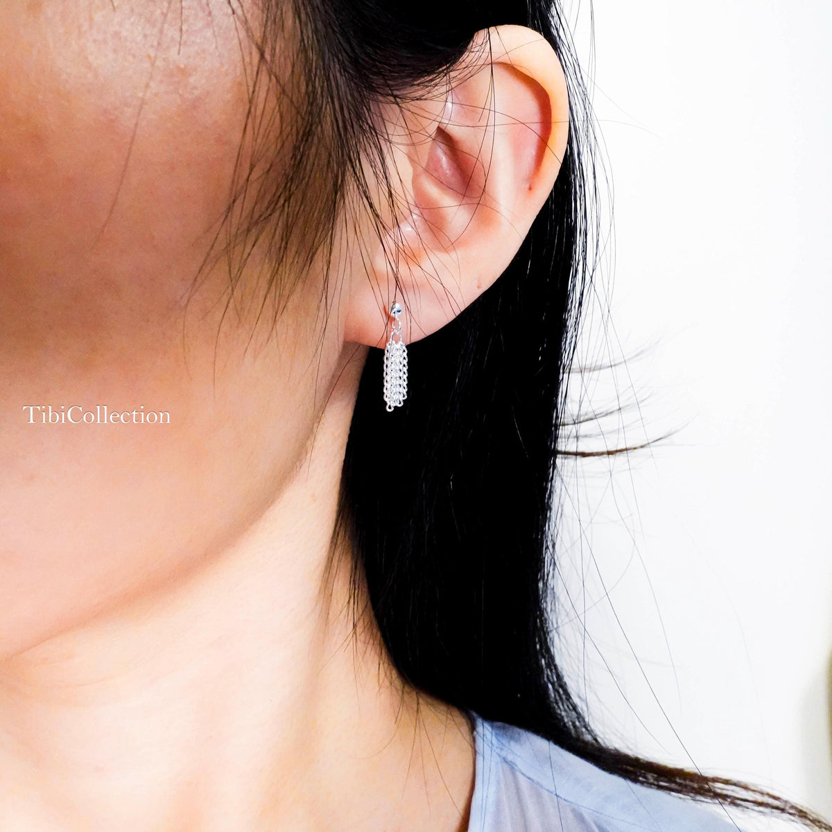 Sterling Silver Tassel Stud Earrings, Dainty Fringe Cartilage Helix Tragus Earrings, Everyday Jewelry Gift
