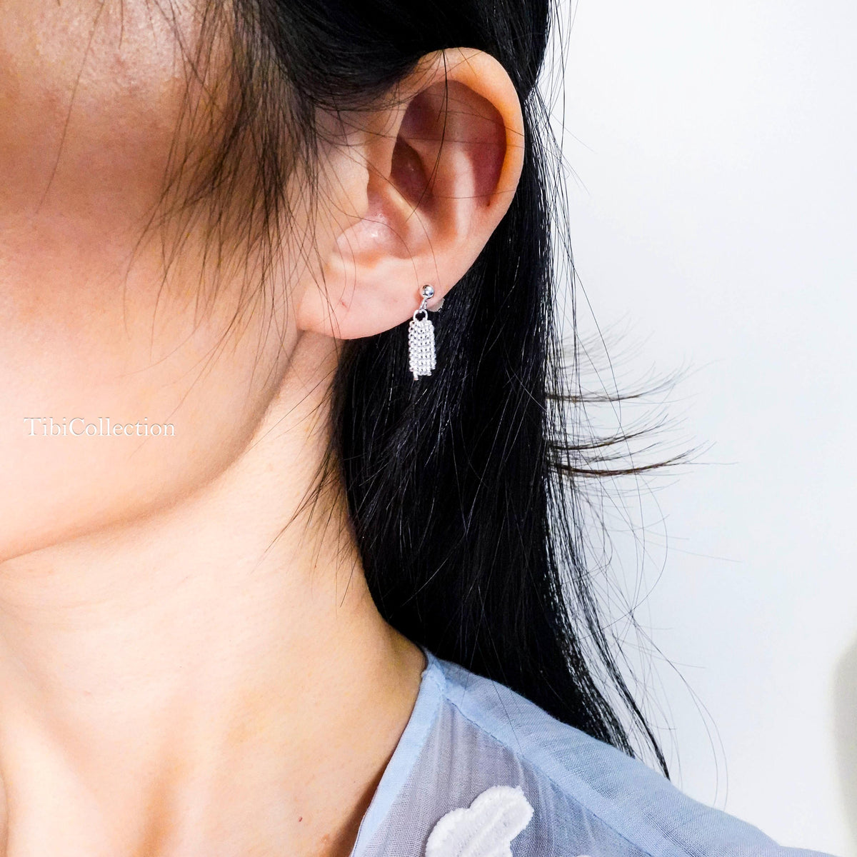 Sterling Silver Tassel Stud Earrings, Dainty Fringe Cartilage Helix Tragus Earrings, Everyday Jewelry Gift