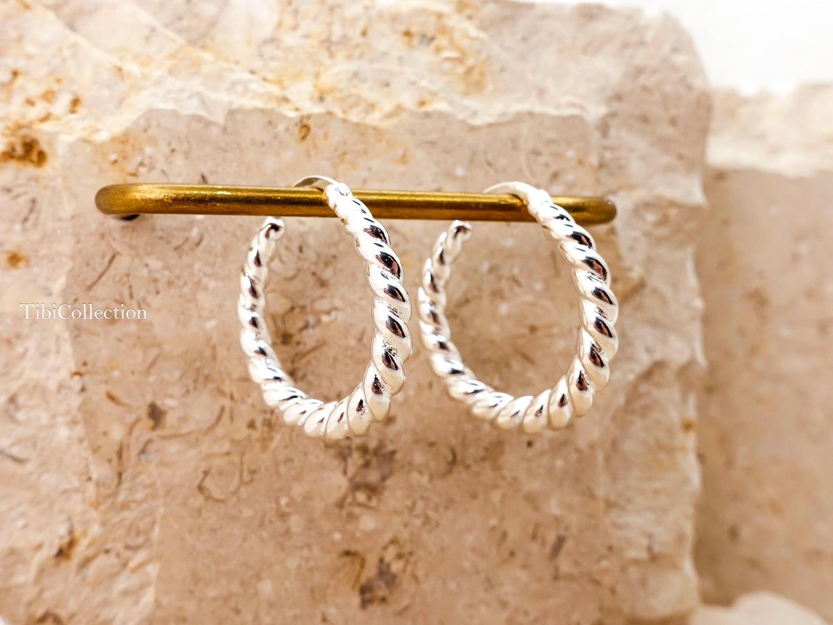 Sterling Silver Twisted Hoop Earrings, Chunky Braided Bold Statemen Hoops Everyday Luxury Gift
