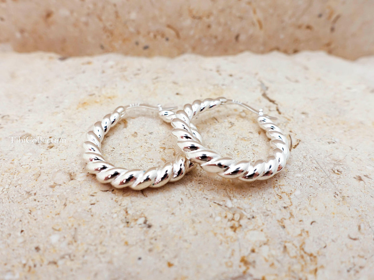 Sterling Silver Twisted Hoop Earrings, Chunky Braided Bold Statemen Hoops Everyday Luxury Gift