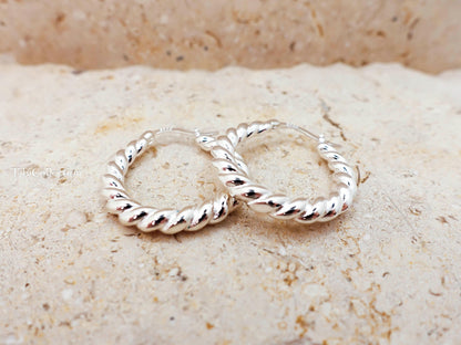 Sterling Silver Twisted Hoop Earrings, Chunky Braided Bold Statemen Hoops Everyday Luxury Gift