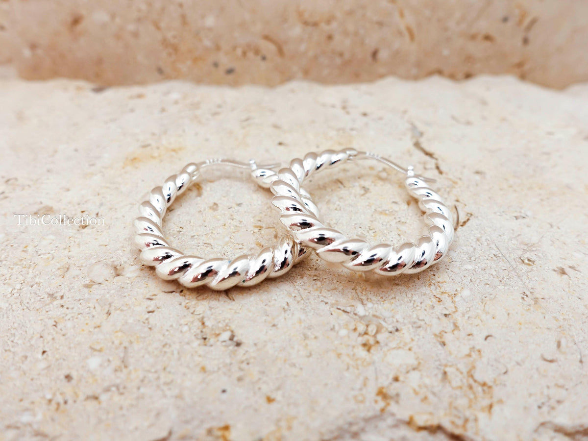 Sterling Silver Twisted Hoop Earrings, Chunky Braided Bold Statemen Hoops Everyday Luxury Gift