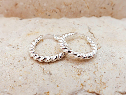 Sterling Silver Twisted Hoop Earrings, Chunky Braided Bold Statemen Hoops Everyday Luxury Gift