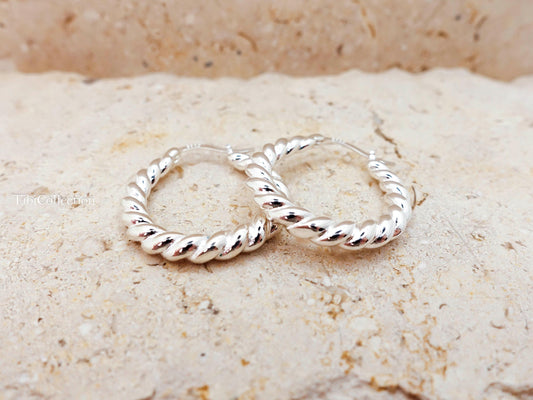 Sterling Silver Twisted Hoop Earrings, Chunky Braided Bold Statemen Hoops Everyday Luxury Gift