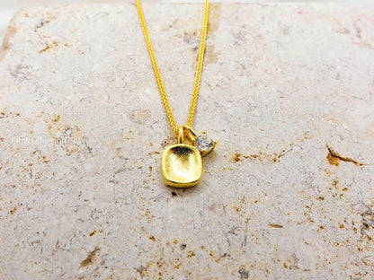 Gold Solitaire Mossanite Double Charm Necklace, Minimalist Jewelry Gift, 20" Adjustable