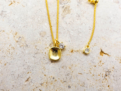 Gold Solitaire Mossanite Double Charm Necklace, Minimalist Jewelry Gift, 20" Adjustable