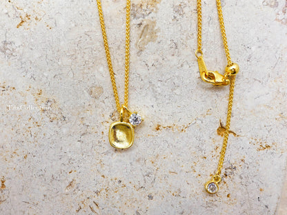 Gold Solitaire Mossanite Double Charm Necklace, Minimalist Jewelry Gift, 20" Adjustable