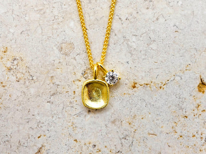 Gold Solitaire Mossanite Double Charm Necklace, Minimalist Jewelry Gift, 20" Adjustable