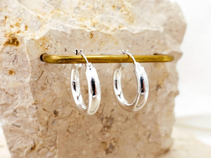 Sterling Silver Hoop Earrings Medium, Classic Everyday Hoops Minimal Jewelry Gift for Her