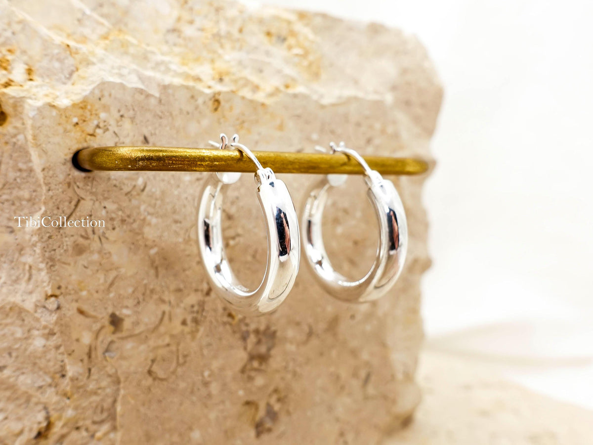 Sterling Silver Hoop Earrings Medium, Classic Everyday Hoops Minimal Jewelry Gift for Her
