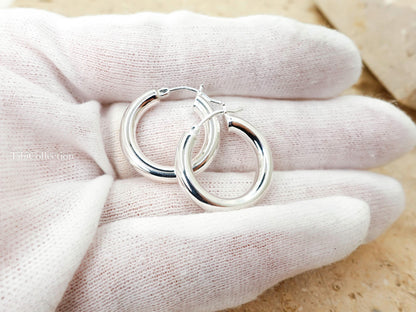Sterling Silver Hoop Earrings Medium, Classic Everyday Hoops Minimal Jewelry Gift for Her