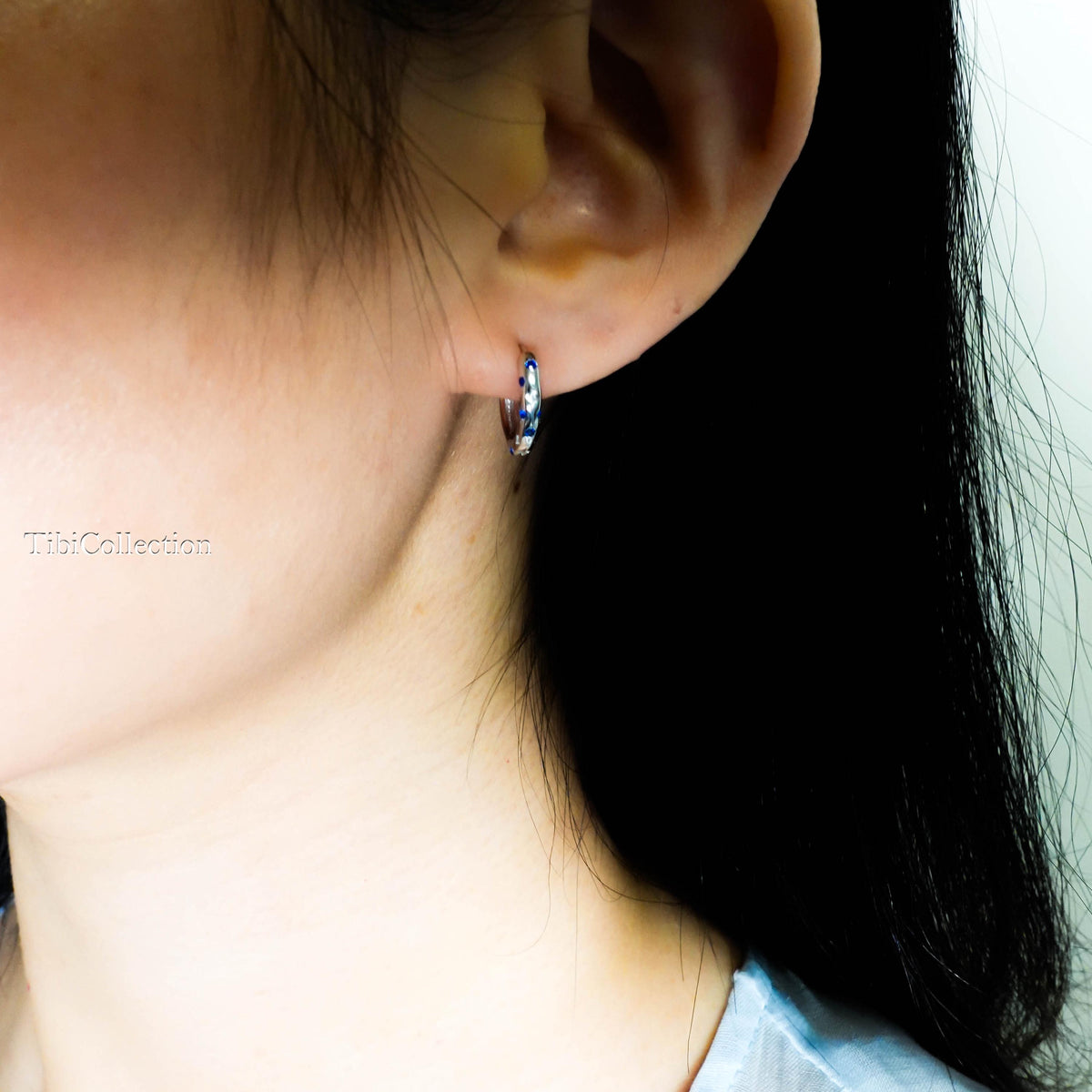 Sterling Silver Sapphire Huggie Hoop Earrings. Dainty Birthstone Jewelry Gift for Her