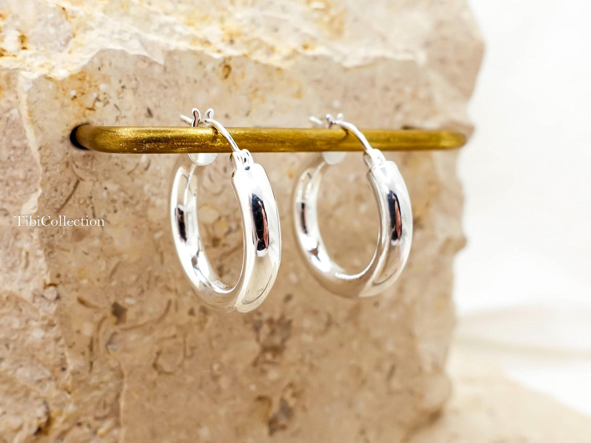 Sterling Silver Hoop Earrings Medium, Classic Everyday Hoops Minimal Jewelry Gift for Her