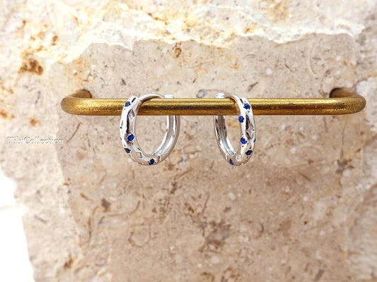 Sterling Silver Sapphire Huggie Hoop Earrings. Dainty Birthstone Jewelry Gift for Her