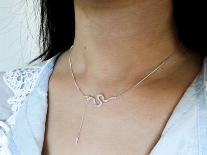 Sterling Silver Snake Necklace Adjustable Chain, Snake Jewelry For Her Mom Sister