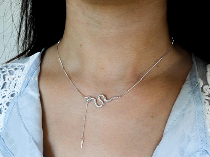 Sterling Silver Snake Necklace Adjustable Chain, Snake Jewelry For Her Mom Sister