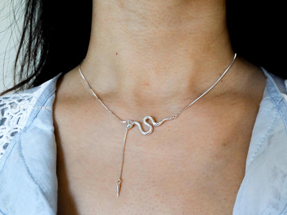 Sterling Silver Snake Necklace Adjustable Chain, Snake Jewelry For Her Mom Sister