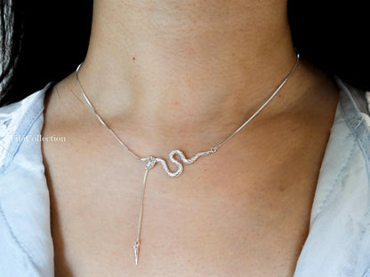 Sterling Silver Snake Necklace Adjustable Chain, Snake Jewelry For Her Mom Sister
